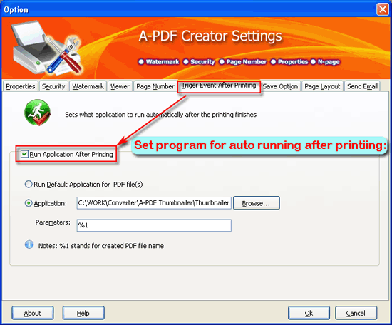 a-pdf creator setting for triger program